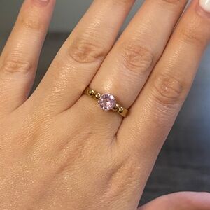 Gold plated stainless steel pink stone ring